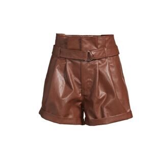 Madden NYC Faux Leather Paperbag Waist Belted Brown Cuffed Shorts NWT Womens MED